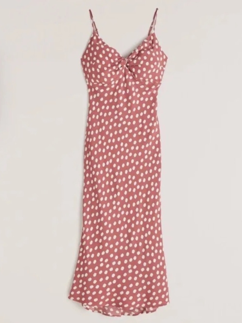Abercrombie & Fitch Knot-Front Slip Midi Dress Dusty Pink Polka Dot XL NWT New